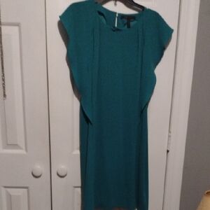 BCBGMaxAzria Blue Sheath Midi Dress with Flutter Cap Sleeves